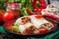 Burritos filled wiht minced meat, bean and vegetables. Royalty Free Stock Photo