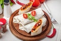 Burritos filled wiht minced meat, bean and vegetables. Royalty Free Stock Photo