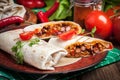 Burritos filled wiht minced meat, bean and vegetables. Royalty Free Stock Photo