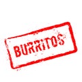 Burritos red rubber stamp isolated on white.