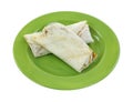 Burritos Two Cooked Green Plate Royalty Free Stock Photo