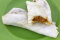 Burritos Two Cooked Green Plate Close Royalty Free Stock Photo