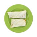 Burritos Two Cooked Green Plate Top Royalty Free Stock Photo