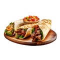 Burritos Wrapped with Beef and Vegetables on wooden plate