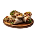 Burritos Wrapped with Beef and Vegetables on wooden plate