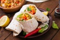 Burritos wraps with chicken meat