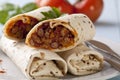 Burritos wraps with meat beans and vegetables Royalty Free Stock Photo