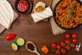 Burritos wraps with meat, beans and vegetables Royalty Free Stock Photo