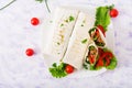 Burritos wraps with minced beef and vegetables Royalty Free Stock Photo
