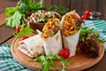 Burritos wraps with minced beef and vegetables Royalty Free Stock Photo