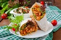 Burritos wraps with minced beef and vegetables Royalty Free Stock Photo