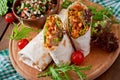 Burritos wraps with minced beef and vegetables Royalty Free Stock Photo