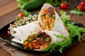 Burritos wraps with minced beef and vegetables Royalty Free Stock Photo