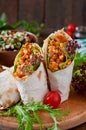 Burritos wraps with minced beef and vegetables Royalty Free Stock Photo