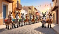 Burro animal line up pebble stone path