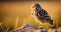 Burrowing Owl (Athene noctua) at sunset