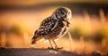 Burrowing Owl (Athene noctua) at sunset