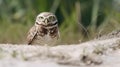 Burrowing owl ilts its head out.