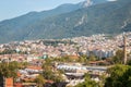 Bursa city view landscape. Grand mosque and historical inns