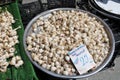 Fresh garlic sale on a street market in Bursa, Turkey. Europe.