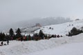 Turkey, Uludag,Riding on ski with mountains. Royalty Free Stock Photo