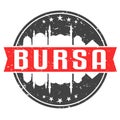 Bursa, Turkey Round Travel Stamp. Icon Skyline City Design. Seal Tourism Vector Badge Illustration.