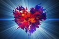 Burst of broken heart on flash light backgrounds Royalty Free Stock Photo