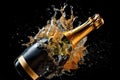 In a burst of celebration, an Champagne bottle explodes Royalty Free Stock Photo