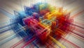 A burst of colorful geometric lines and transparent cubes creates a dynamic three dimensional abstract pattern with overlapping Royalty Free Stock Photo