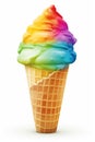 A Burst of Colors: Rainbow Sherbet Ice Cream Cone, Isolated on White Background - Generative AI Royalty Free Stock Photo
