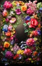 Burst of Colors: Vibrant Assortment of Mixed Flowers in an Ornate Antique Frame Royalty Free Stock Photo