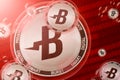 BURST crash, bubble. BURST cryptocurrency coins in a bubbles on the binary code background