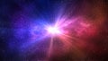 Burst of light in space. Night starry sky and bright blue red galaxy, horizontal background Royalty Free Stock Photo