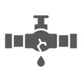 Burst oil pipe glyph icon, crack and plumber, oil leak sign, vector graphics, a solid pattern on a white background.