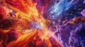 A burst of orange and red fire contrasts with bursts of blue and purple creating an explosion of color in slow motion