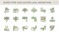 Burst pipe and water leak icon