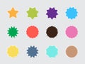 Burst stars. Circle colored emblems promo badges round starburst shapes garish vector flat labels collection stylized Royalty Free Stock Photo