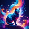 a burst of vibrant colors brings a playful and lively energy to a charming cat depiction.