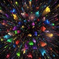 A burst of vibrant, multicolored shards extending outward from a Royalty Free Stock Photo