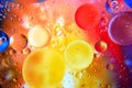 Colorful psychedelic oily bubbles background macro photography