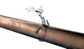 Bursted copper pipe with water leaking out Royalty Free Stock Photo