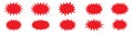 Bursting shape speech bubbles set. Starburst and sunburst cartoon shapes. Splash star icon set in flat style. Royalty Free Stock Photo