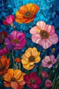 Bursting with vibrant colors and intricate petal patterns, this abstract background celebrates the beauty of blooming