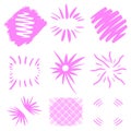 Bursts vector. Hand drawn sun bursts on white background. neon pink geometric shapes. Unique design for logo text. Grunge design