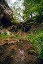 Burta Gural waterfall on the Sudenytsya River, Derzhanivka Khmelnytskyi Oblast. Summer day, beautiful nature of Ukraine.