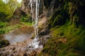 Burta Gural waterfall on the Sudenytsya River, Derzhanivka Khmelnytskyi Oblast. Summer day, beautiful nature of Ukraine.