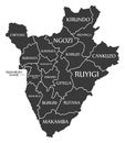 Burundi black map with province labels