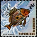 BURUNDI - CIRCA 1974: postage stamp, printed in Burundi, shows a fish John Dory Zeus faber