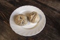 Buryat delicious buuz on a plate. View from above