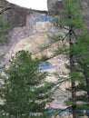 Buryatia. 30-meter image of Buddha carved on a rock.